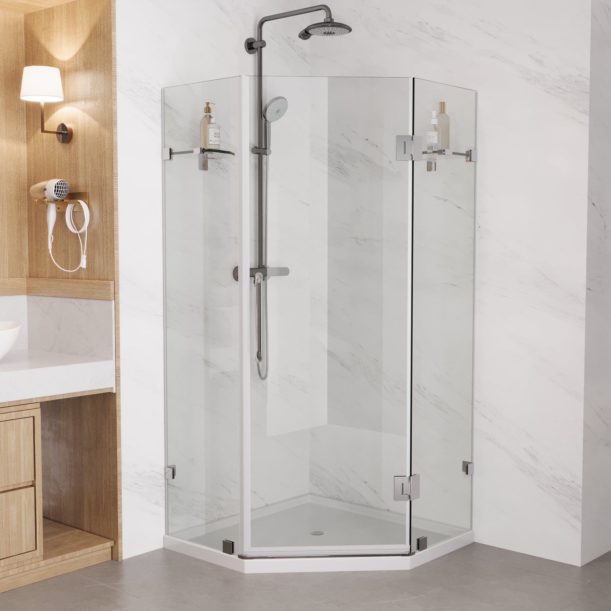 DeerValley DV-1SD021208 34" Frameless Neo-Angle Corner Shower Enclosure with Pivot Door, Chrome
