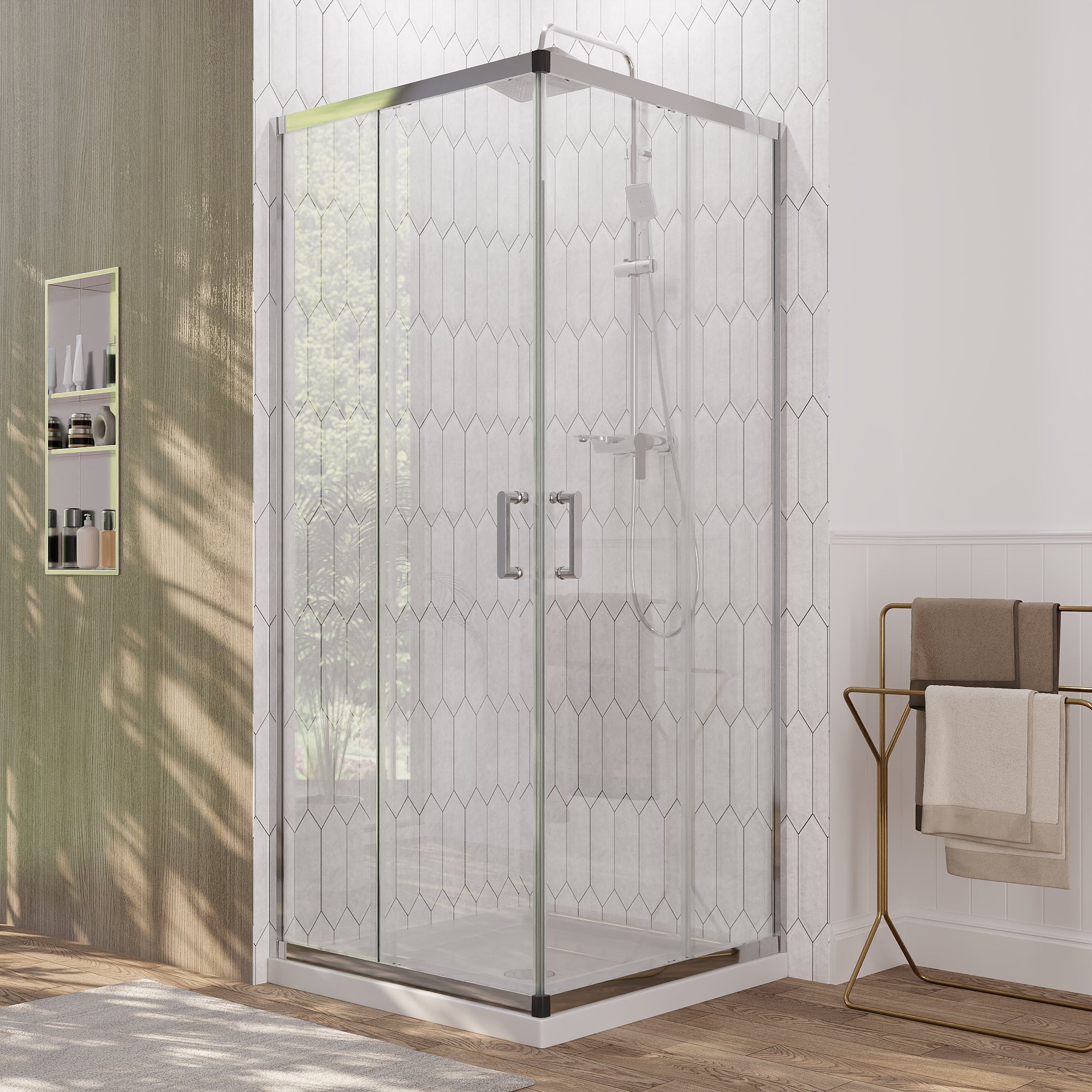 DeerValley DV-1SD0213 Framed Square Reversible Shower Enclosure, Double Sliding Door Corner Shower Door with 0.24" Clear Glass