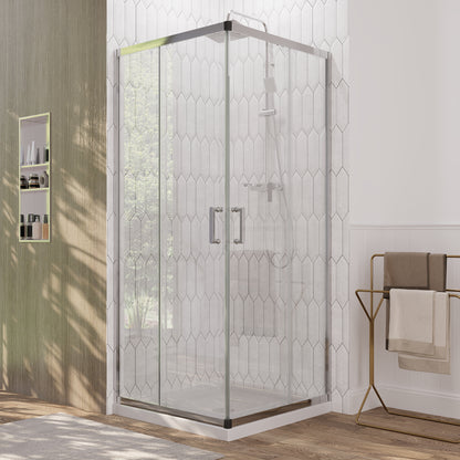 DeerValley DV-1SD0213 Framed Square Reversible Shower Enclosure, Double Sliding Door Corner Shower Door with 0.24" Clear Glass
