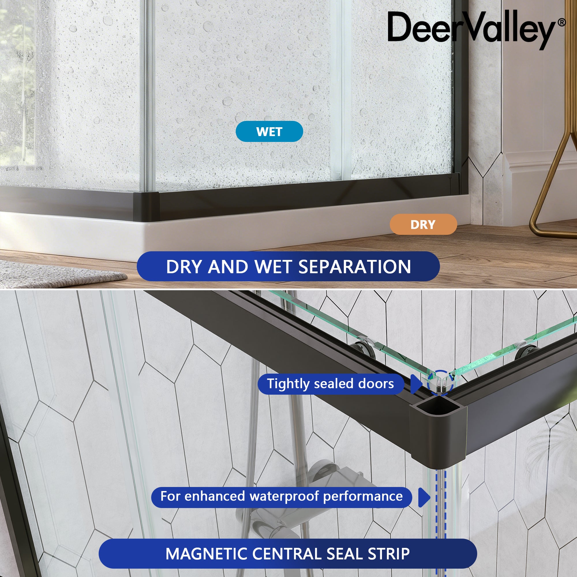 DeerValley DV-1SD0213B06 Corner Shower Enclosure, 34 in. D x 34 in. W x 72 in. H Double Sliding Corner Shower Door with 1/4 in. Tempered Glass, Sliding Shower Enclosure, Matte Black.