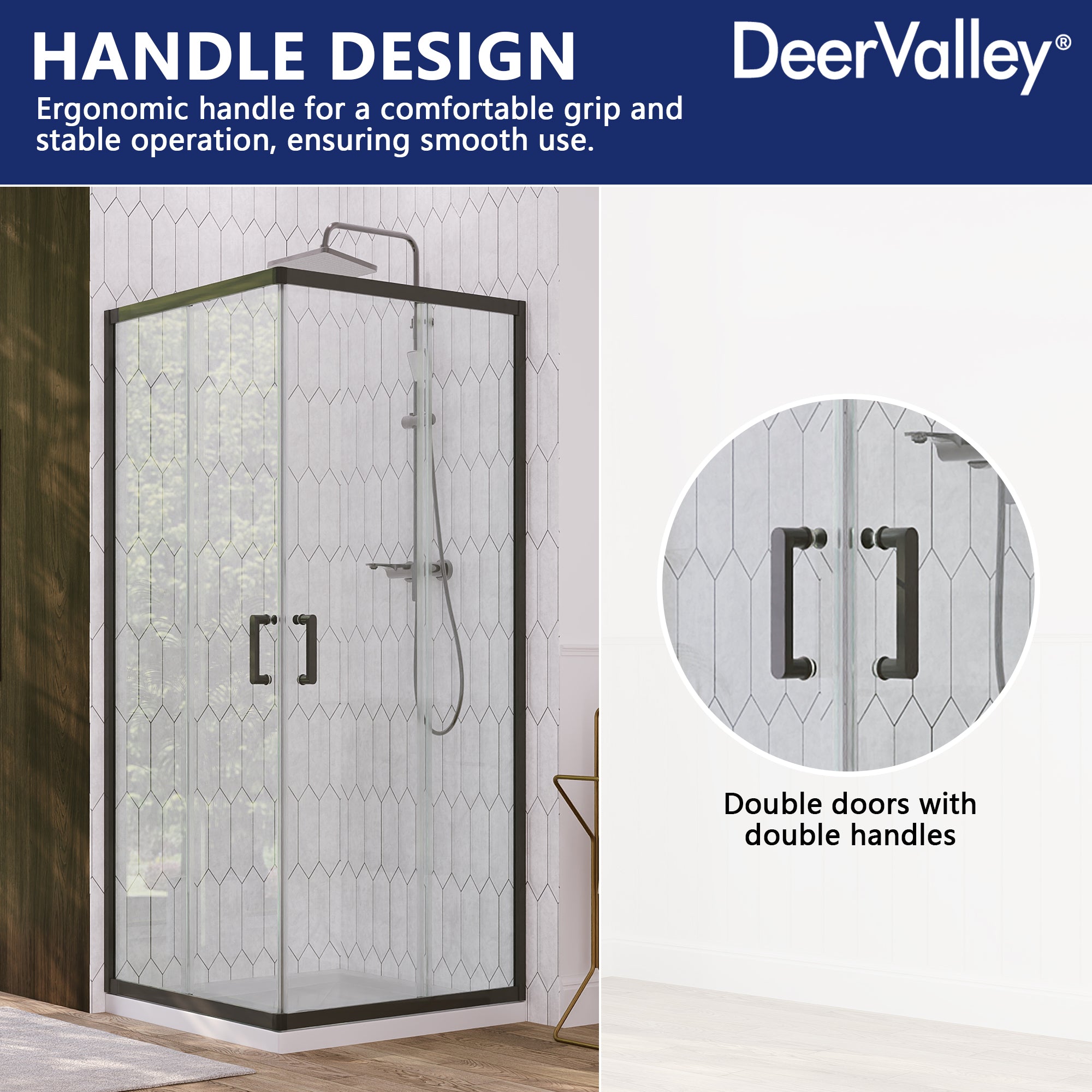 DeerValley DV-1SD0213B06 Corner Shower Enclosure, 34 in. D x 34 in. W x 72 in. H Double Sliding Corner Shower Door with 1/4 in. Tempered Glass, Sliding Shower Enclosure, Matte Black.