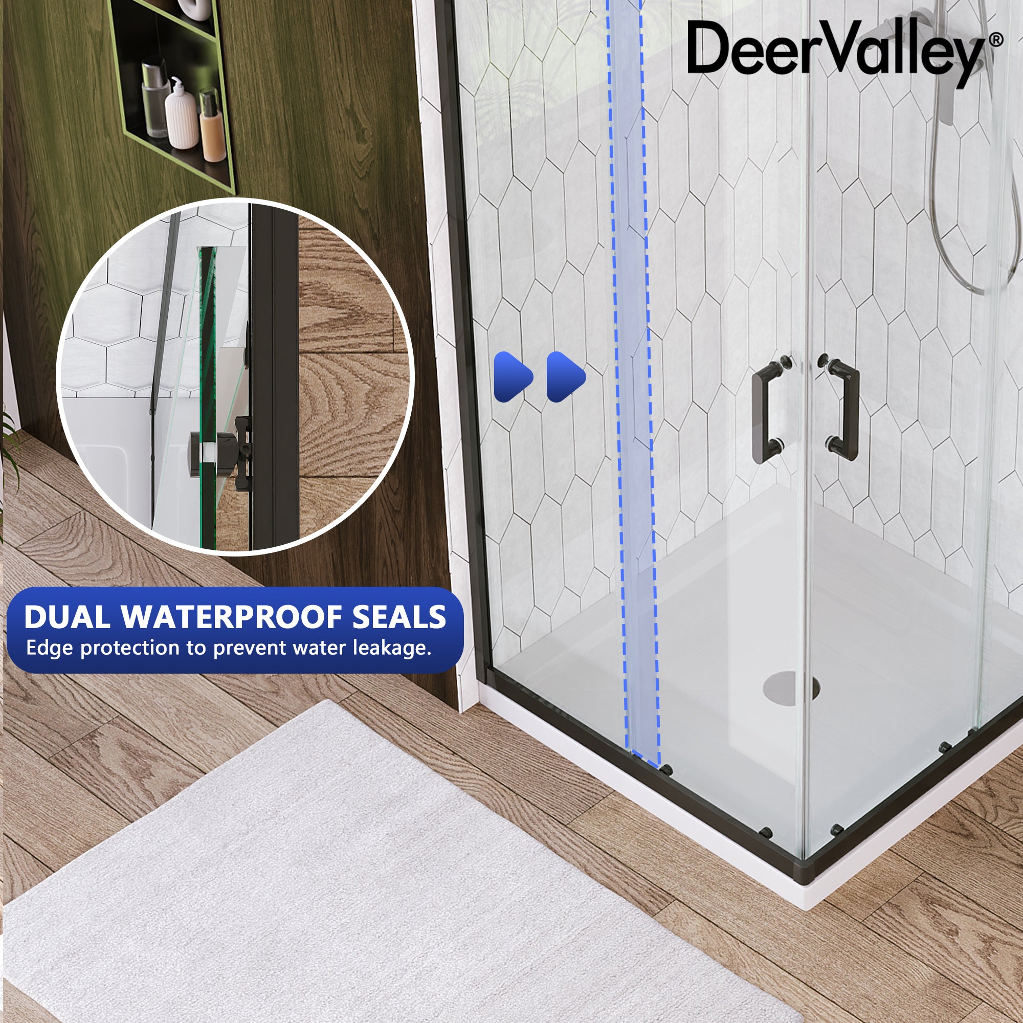 DeerValley DV-1SD0213B06 Corner Shower Enclosure, 34 in. D x 34 in. W x 72 in. H Double Sliding Corner Shower Door with 1/4 in. Tempered Glass, Sliding Shower Enclosure, Matte Black.