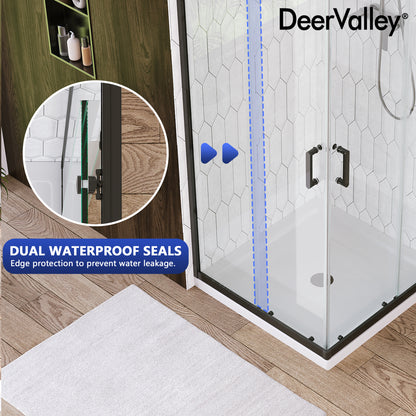 DeerValley DV-1SD0213B06 Corner Shower Enclosure, 34 in. D x 34 in. W x 72 in. H Double Sliding Corner Shower Door with 1/4 in. Tempered Glass, Sliding Shower Enclosure, Matte Black.