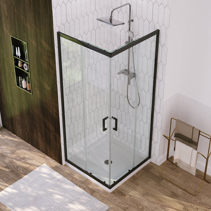 DeerValley DV-1SD0213B06 Corner Shower Enclosure, 34 in. D x 34 in. W x 72 in. H Double Sliding Corner Shower Door with 1/4 in. Tempered Glass, Sliding Shower Enclosure, Matte Black.