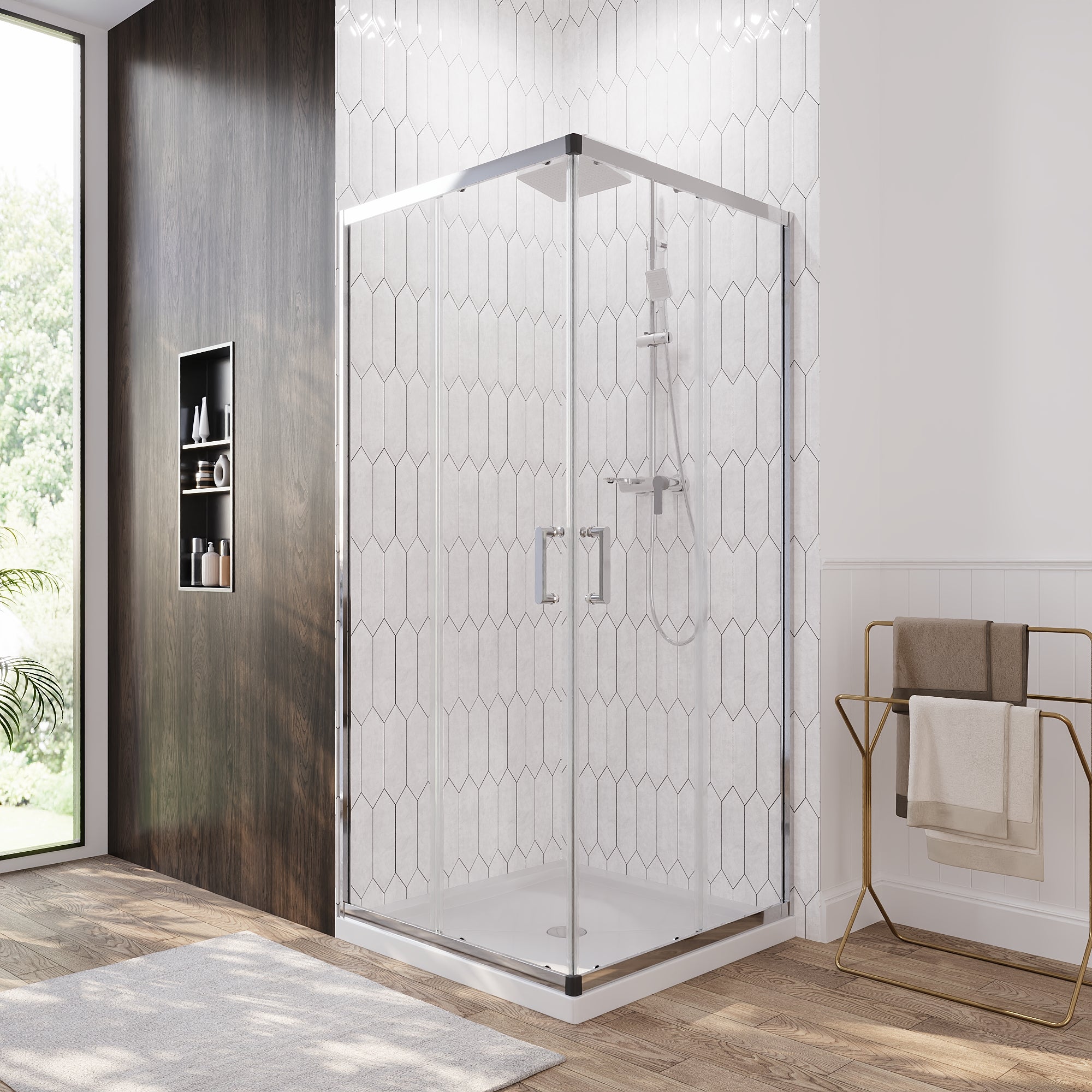 DeerValley DV-1SD0215 Sliding Shower Door, Tempered Glass & Quick-Release Rollers