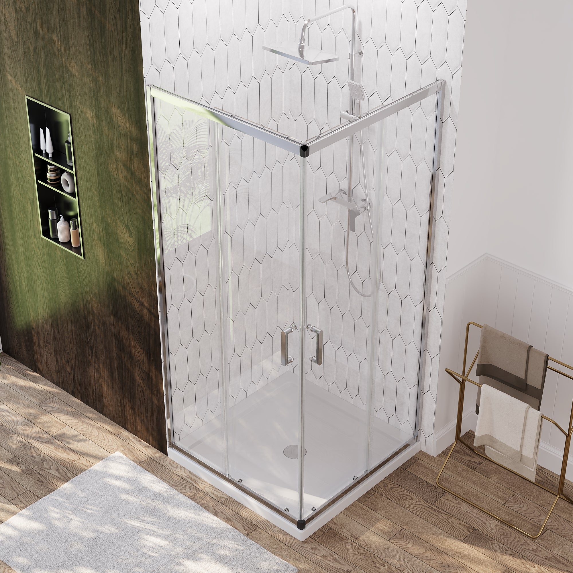 DeerValley DV-1SD0215 Sliding Shower Door, Tempered Glass & Quick-Release Rollers