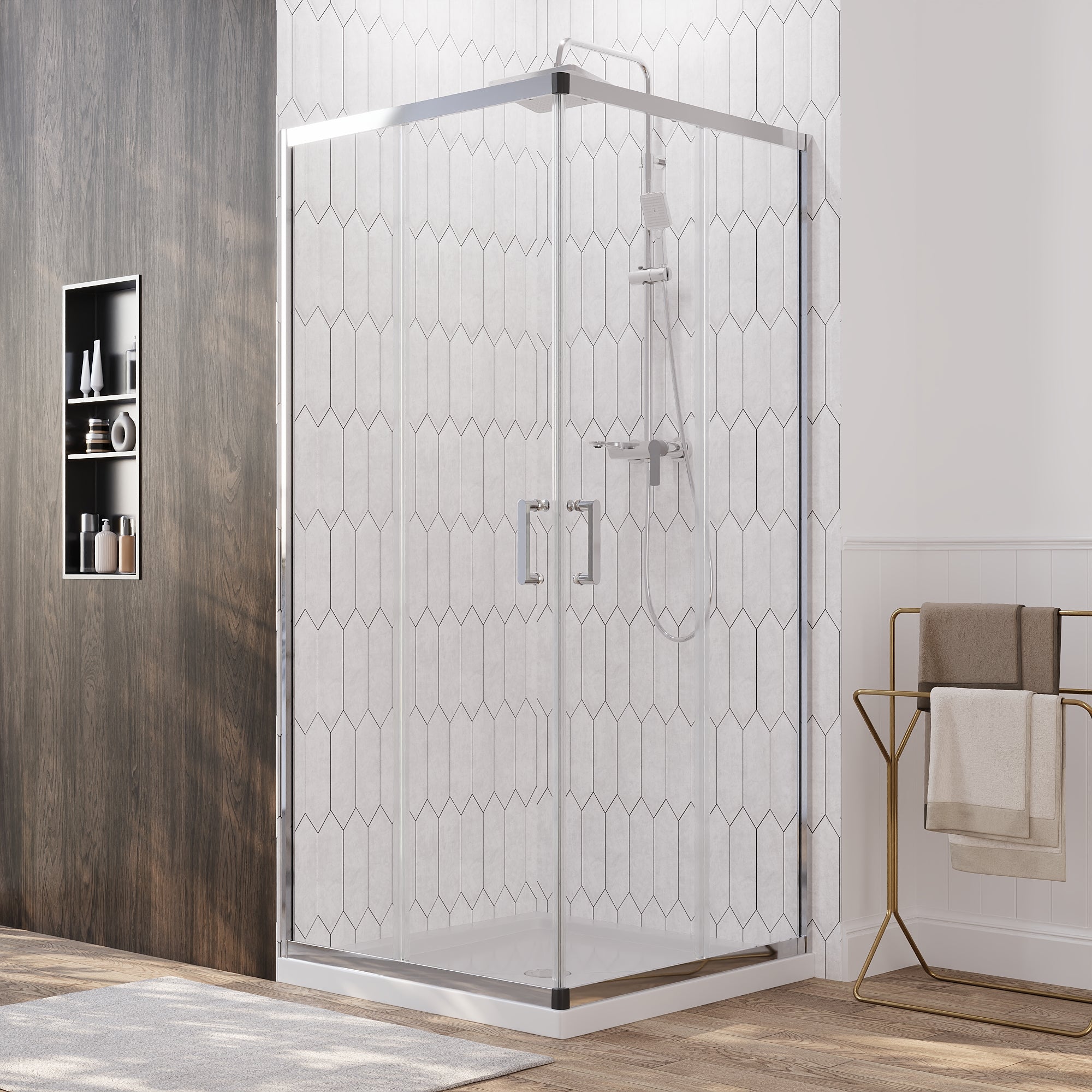 DeerValley DV-1SD0215 Sliding Shower Door, Tempered Glass & Quick-Release Rollers