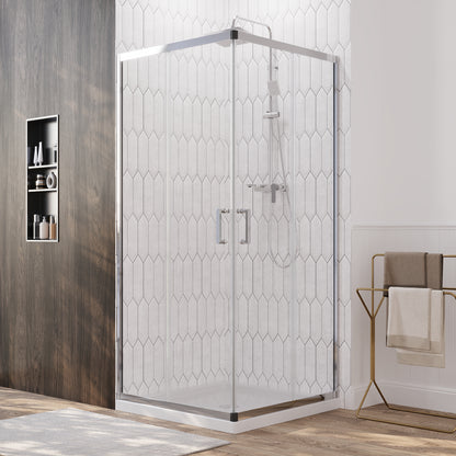 DeerValley DV-1SD0215 Sliding Shower Door, Tempered Glass & Quick-Release Rollers
