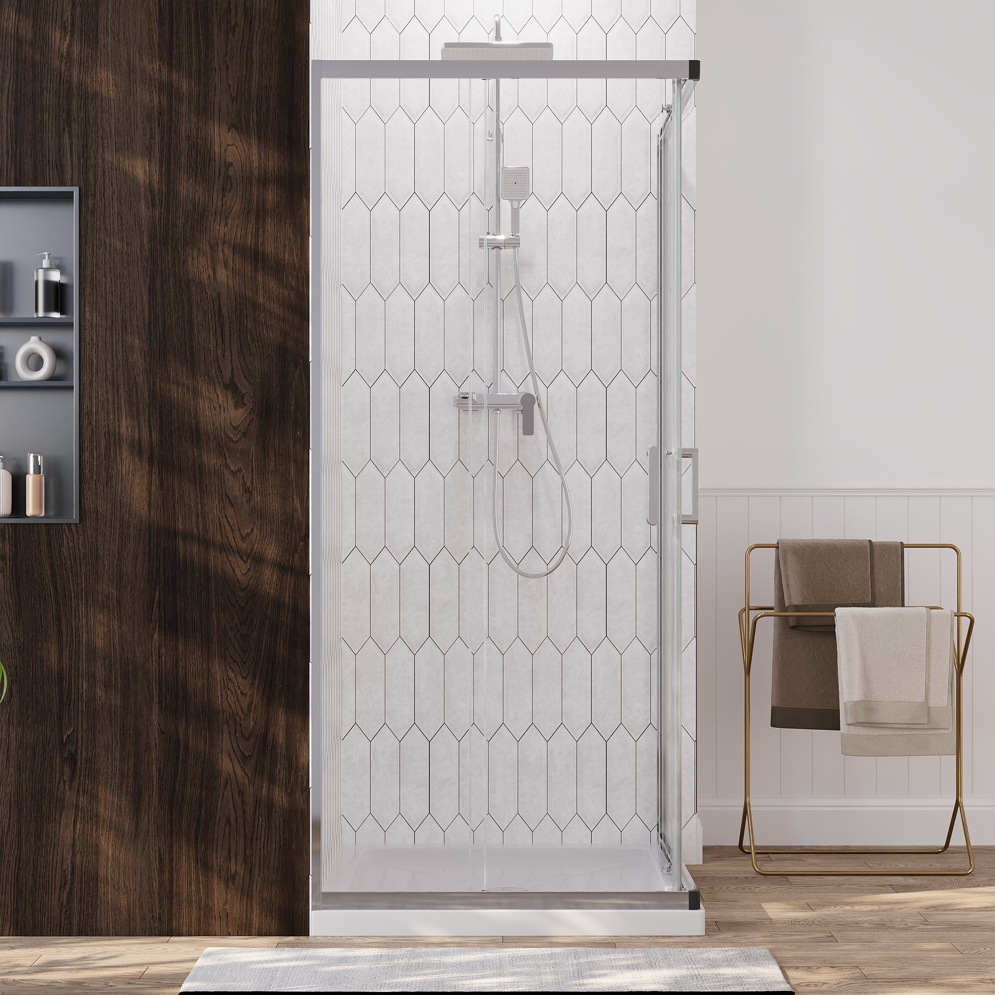 DeerValley DV-1SD0215 Sliding Shower Door, Tempered Glass & Quick-Release Rollers