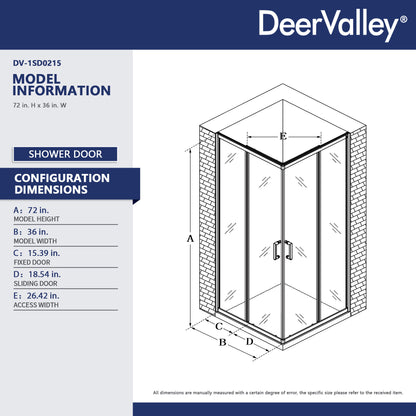 DeerValley DV-1SD0215 Sliding Shower Door, Tempered Glass & Quick-Release Rollers