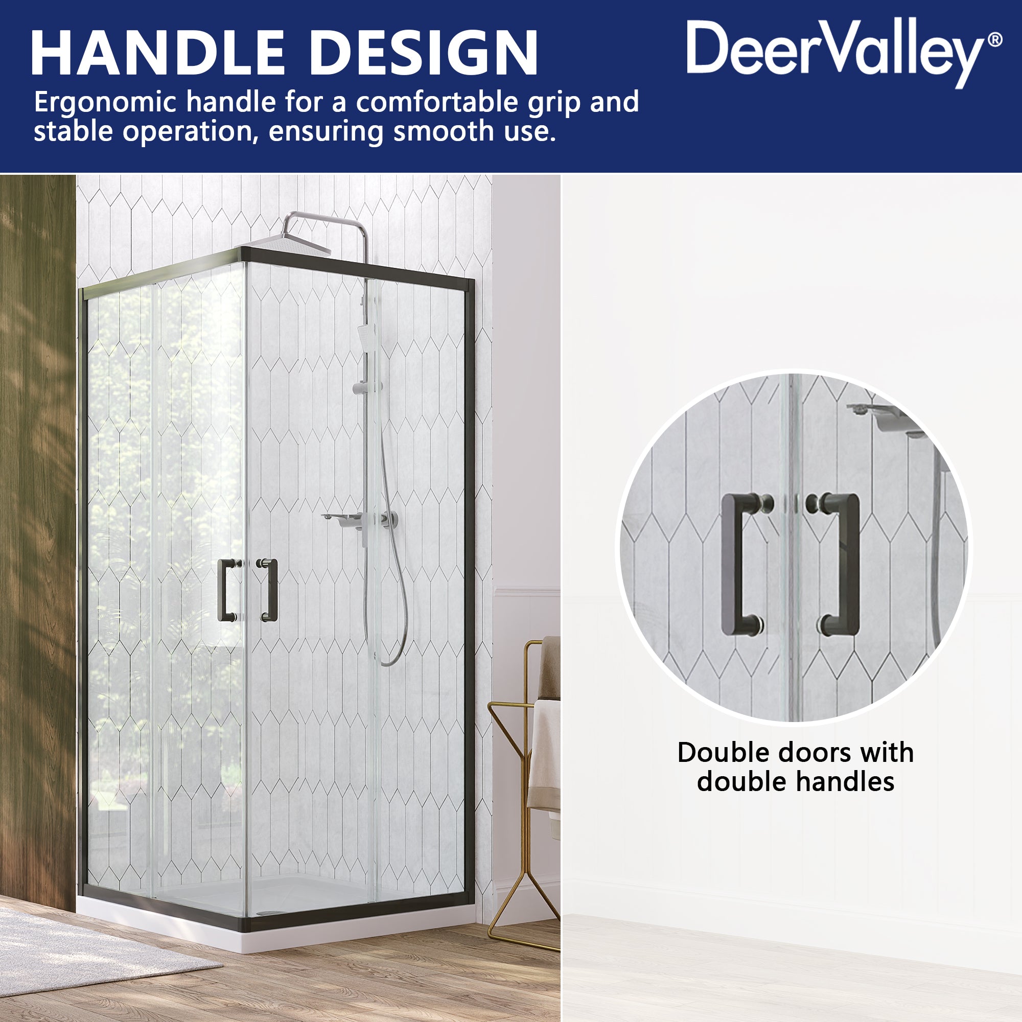 DeerValley DV-1SD0215B08 Corner Shower Enclosure,36 in.D x 36 in. W x 72 in. H Double Sliding Corner Shower Door with 5/16 in. Tempered Glass, Sliding Shower Enclosure, Matte Black