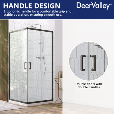 DeerValley DV-1SD0215B08 Corner Shower Enclosure,36 in.D x 36 in. W x 72 in. H Double Sliding Corner Shower Door with 5/16 in. Tempered Glass, Sliding Shower Enclosure, Matte Black