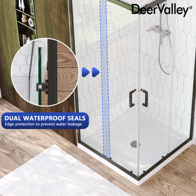 DeerValley DV-1SD0215B08 Corner Shower Enclosure,36 in.D x 36 in. W x 72 in. H Double Sliding Corner Shower Door with 5/16 in. Tempered Glass, Sliding Shower Enclosure, Matte Black