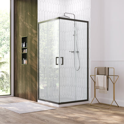 DeerValley DV-1SD0215B08 Corner Shower Enclosure,36 in.D x 36 in. W x 72 in. H Double Sliding Corner Shower Door with 5/16 in. Tempered Glass, Sliding Shower Enclosure, Matte Black