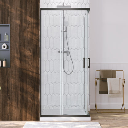 DeerValley DV-1SD0215B08 Corner Shower Enclosure,36 in.D x 36 in. W x 72 in. H Double Sliding Corner Shower Door with 5/16 in. Tempered Glass, Sliding Shower Enclosure, Matte Black