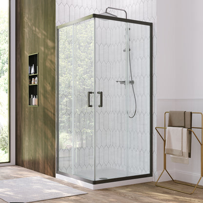DeerValley DV-1SD0215B08 Corner Shower Enclosure,36 in.D x 36 in. W x 72 in. H Double Sliding Corner Shower Door with 5/16 in. Tempered Glass, Sliding Shower Enclosure, Matte Black