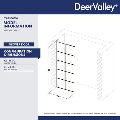 ALLY 36"/32" x 78" Single Fixed Glass Panel for Shower, Shower Door Clear Tempered Glass Framed
