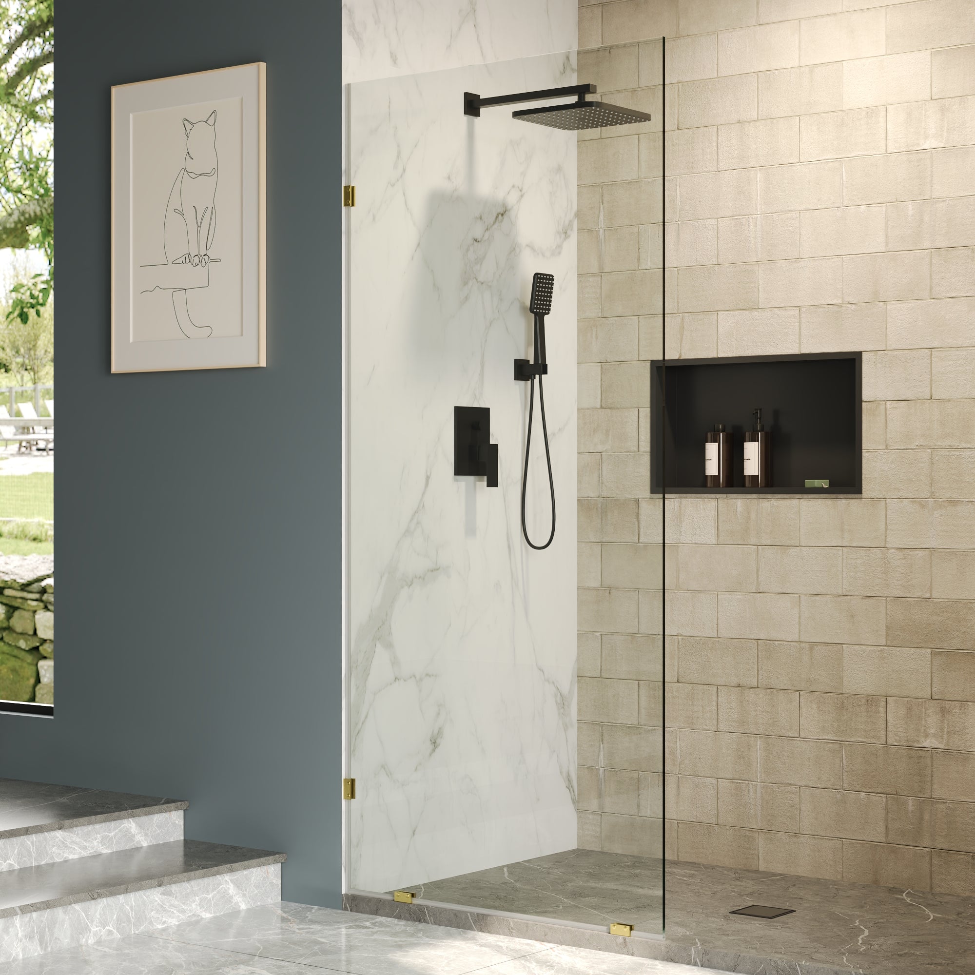 ALLY 36"x 78" Single Fixed Glass Panel for Shower, Thick Frameless Tempered Safety Glass & Fixed Panel with Hardware