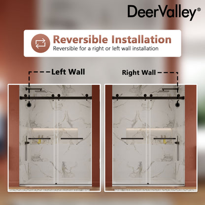 DeerValley DV-1SD056 60" x 76" Frameless Sliding Shower Door, 3/8" Clear Tempered Glass
