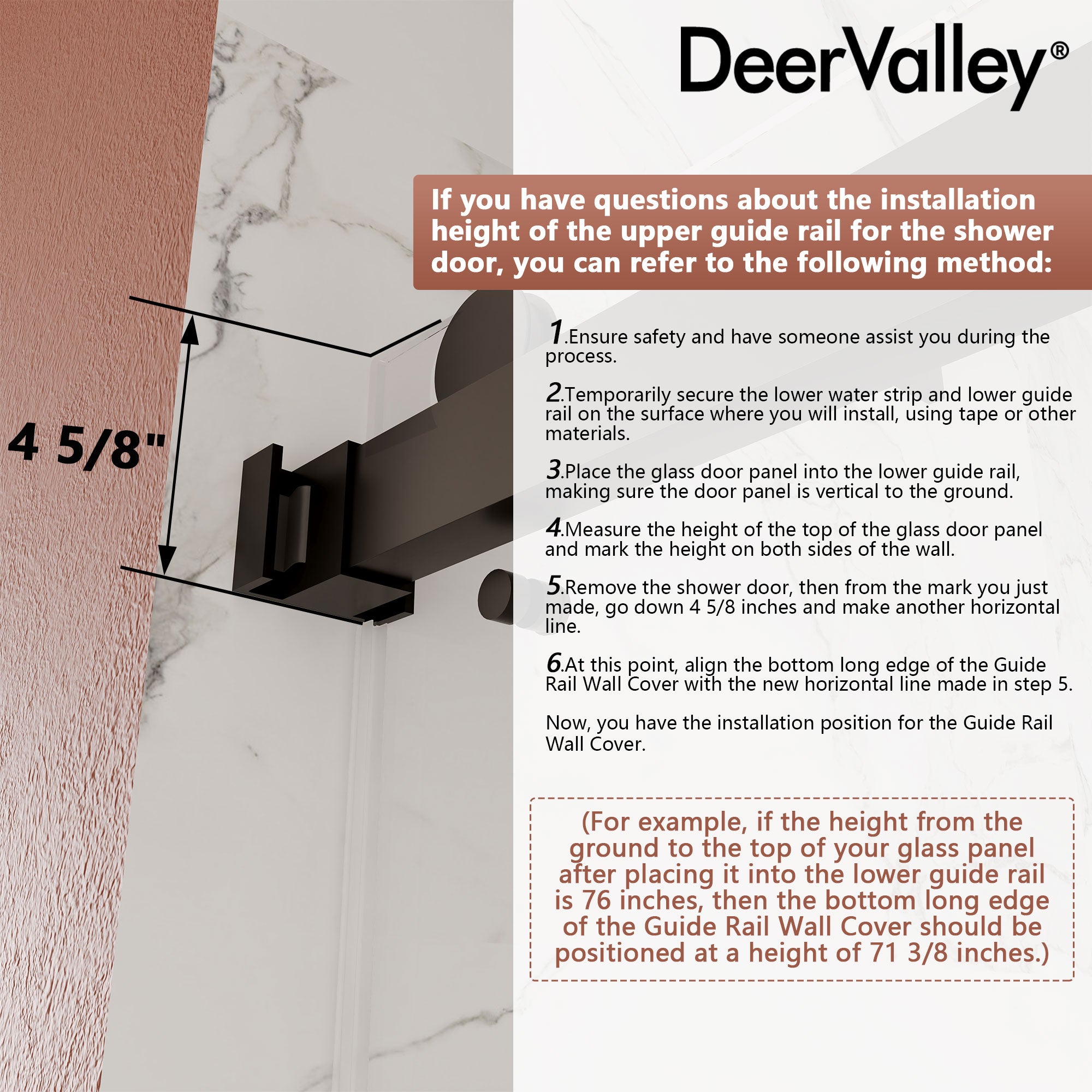 DeerValley DV-1SD056 60" x 76" Frameless Sliding Shower Door, 3/8" Clear Tempered Glass