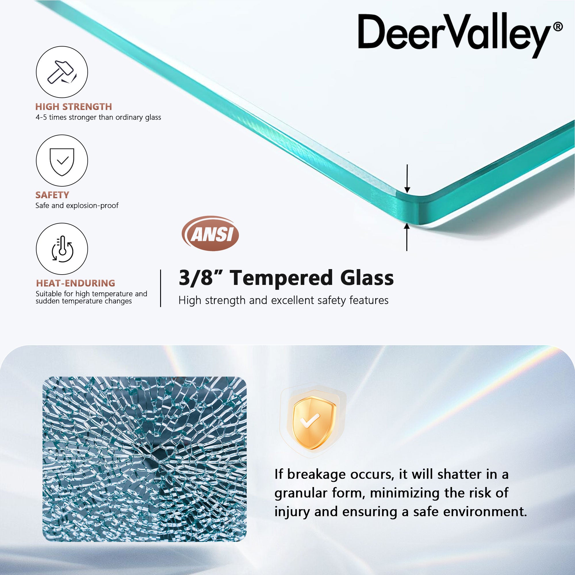DeerValley DV-1SD056 60" x 76" Frameless Sliding Shower Door, 3/8" Clear Tempered Glass