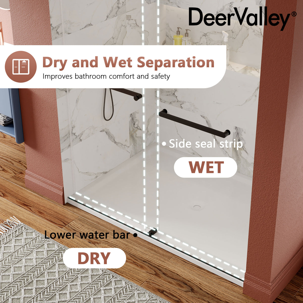 DeerValley DV-1SD056 60" x 76" Frameless Sliding Shower Door, 3/8" Clear Tempered Glass