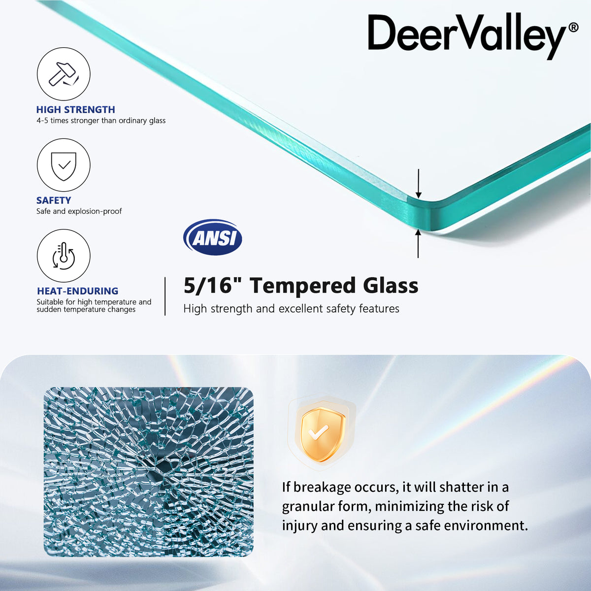 DeerValley DV-1SD0401 Frameless Shower Door, Tempered Glass & Reversible Installation