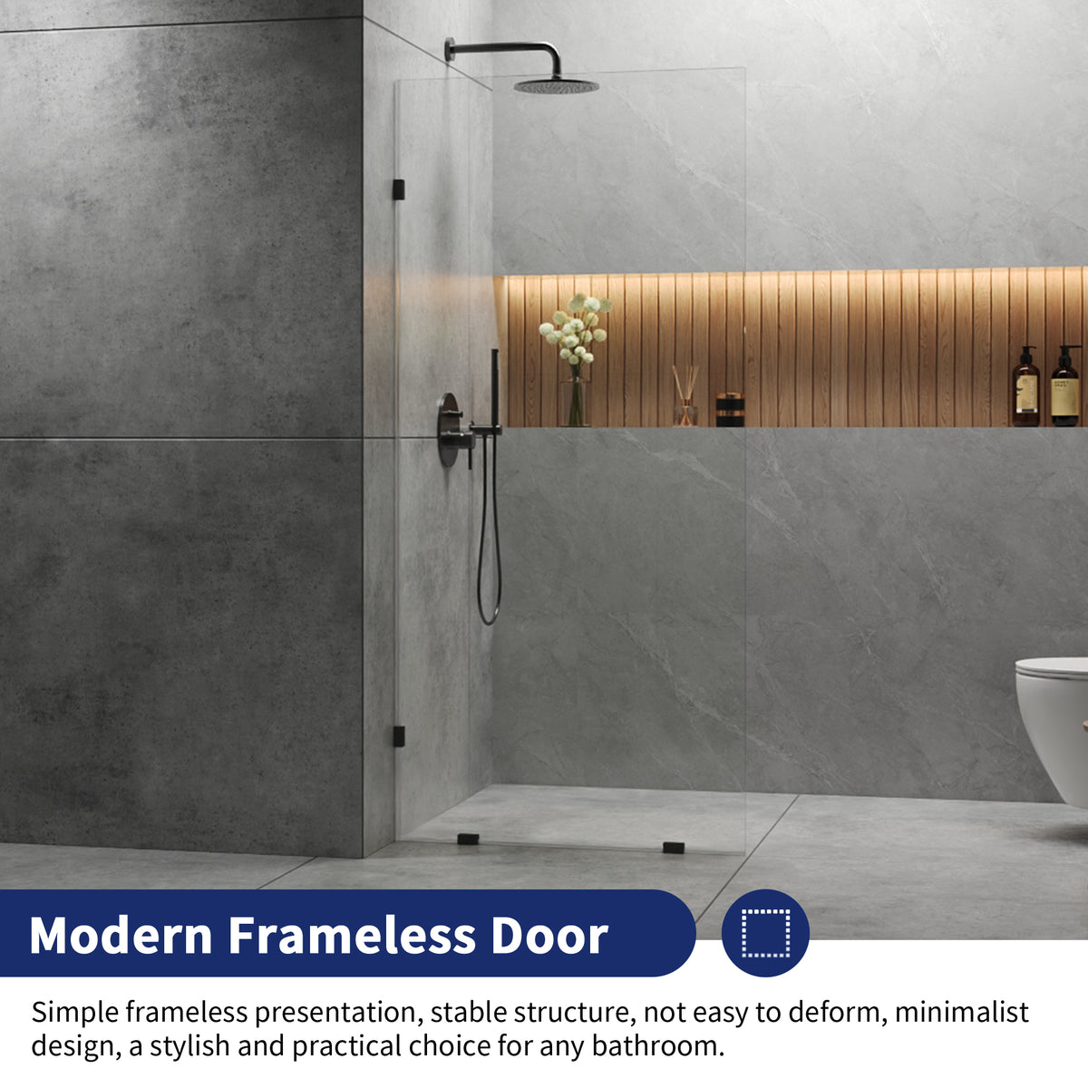 DeerValley DV-1SD0401 Frameless Shower Door, Tempered Glass & Reversible Installation