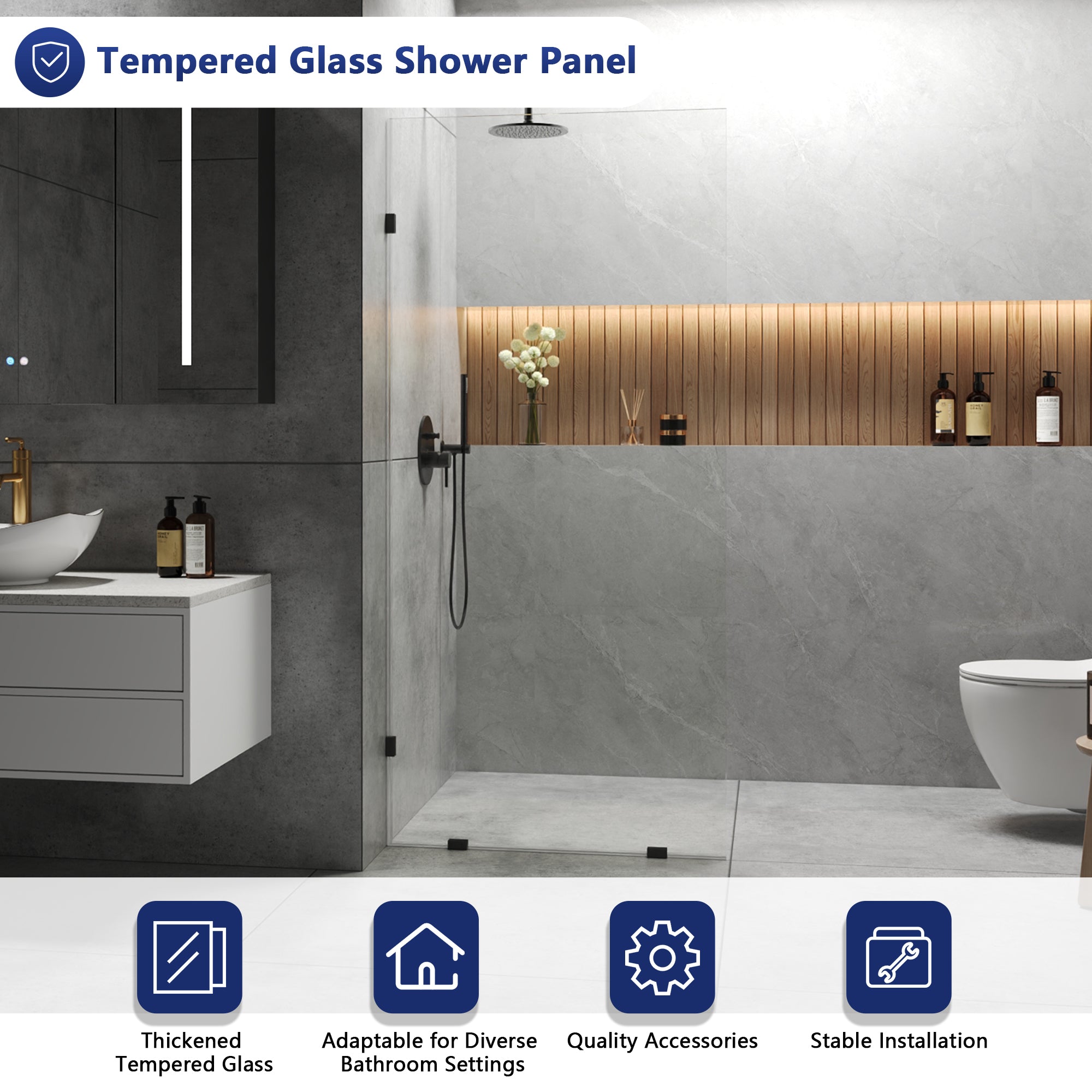 DeerValley DV-1SD0401 Frameless Shower Door, Tempered Glass & Reversible Installation
