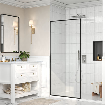 DeerValley DV-1SD0409B08 34" W x 74" H Fixed Glass Shower Screen, Bathroom Shower Glass Door with 5/16" Clear SGCC Tempered Glass Panel, Reversible Installation，Matte Black