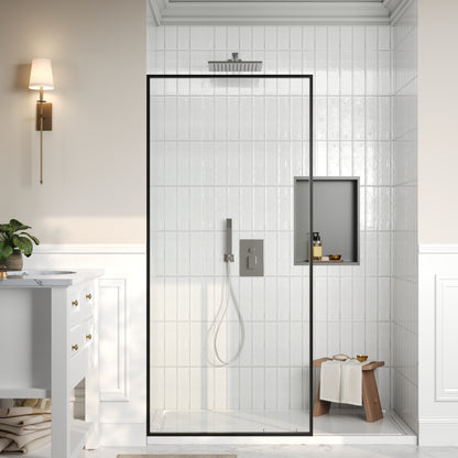 DeerValley DV-1SD0409B08 34" W x 74" H Fixed Glass Shower Screen, Bathroom Shower Glass Door with 5/16" Clear SGCC Tempered Glass Panel, Reversible Installation，Matte Black