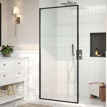 DeerValley DV-1SD0409B08 34" W x 74" H Fixed Glass Shower Screen, Bathroom Shower Glass Door with 5/16" Clear SGCC Tempered Glass Panel, Reversible Installation，Matte Black