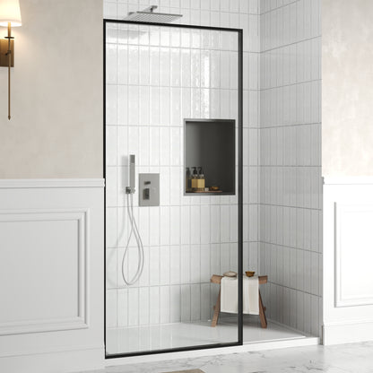 DeerValley DV-1SD0409B08 34" W x 74" H Fixed Glass Shower Screen, Bathroom Shower Glass Door with 5/16" Clear SGCC Tempered Glass Panel, Reversible Installation，Matte Black