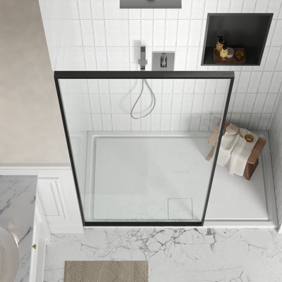DeerValley DV-1SD0409B08 34" W x 74" H Fixed Glass Shower Screen, Bathroom Shower Glass Door with 5/16" Clear SGCC Tempered Glass Panel, Reversible Installation，Matte Black