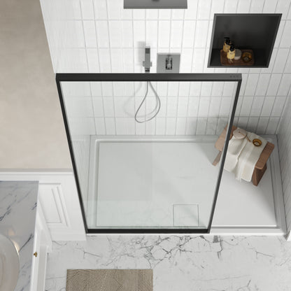 DeerValley DV-1SD0409B08 34" W x 74" H Fixed Glass Shower Screen, Bathroom Shower Glass Door with 5/16" Clear SGCC Tempered Glass Panel, Reversible Installation，Matte Black