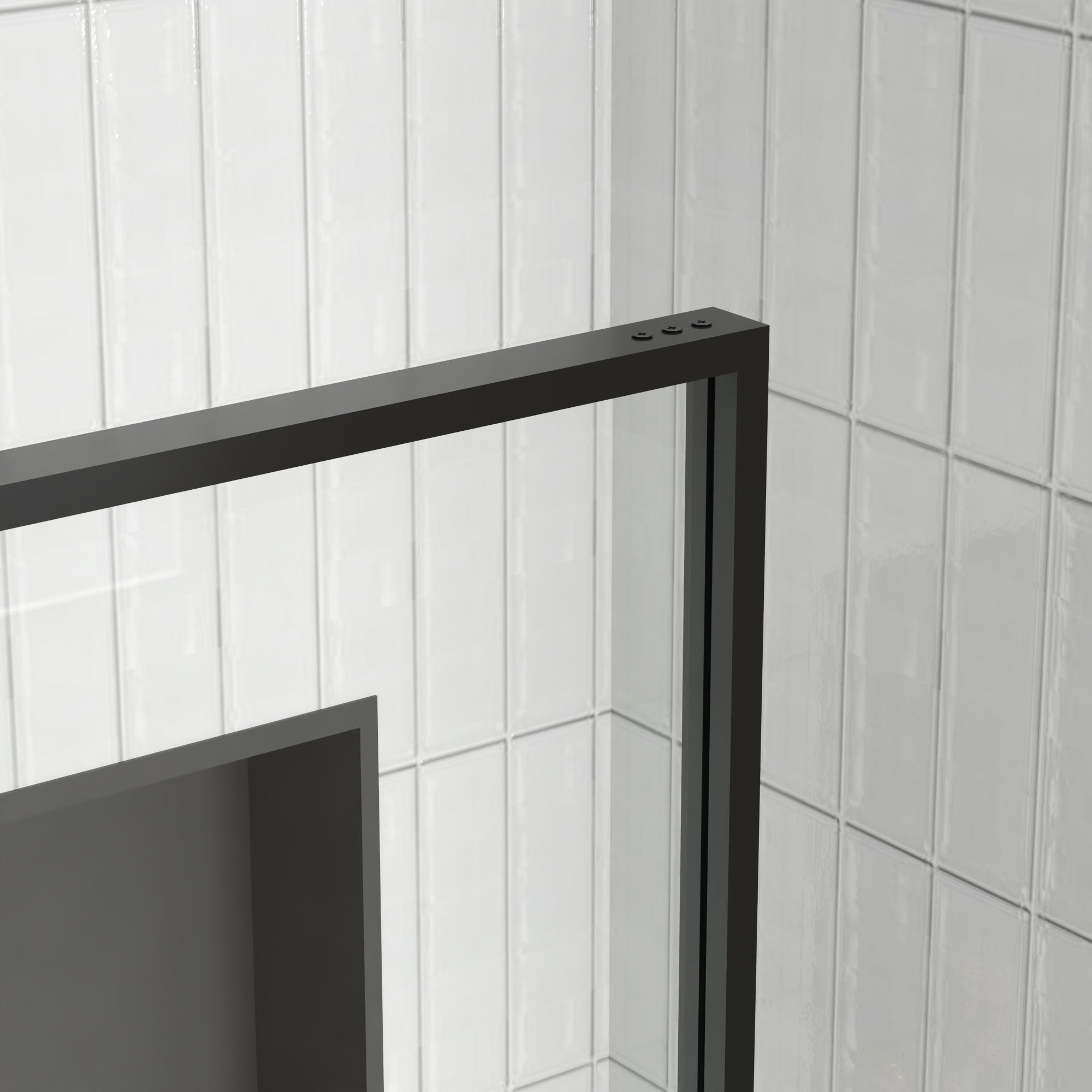 DeerValley DV-1SD0409B08 34" W x 74" H Fixed Glass Shower Screen, Bathroom Shower Glass Door with 5/16" Clear SGCC Tempered Glass Panel, Reversible Installation，Matte Black