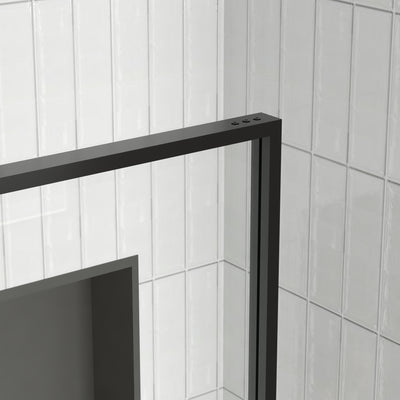DeerValley DV-1SD0409B08 34" W x 74" H Fixed Glass Shower Screen, Bathroom Shower Glass Door with 5/16" Clear SGCC Tempered Glass Panel, Reversible Installation，Matte Black