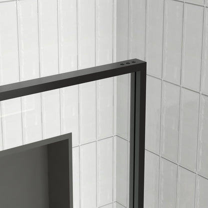 DeerValley DV-1SD0409B08 34" W x 74" H Fixed Glass Shower Screen, Bathroom Shower Glass Door with 5/16" Clear SGCC Tempered Glass Panel, Reversible Installation，Matte Black