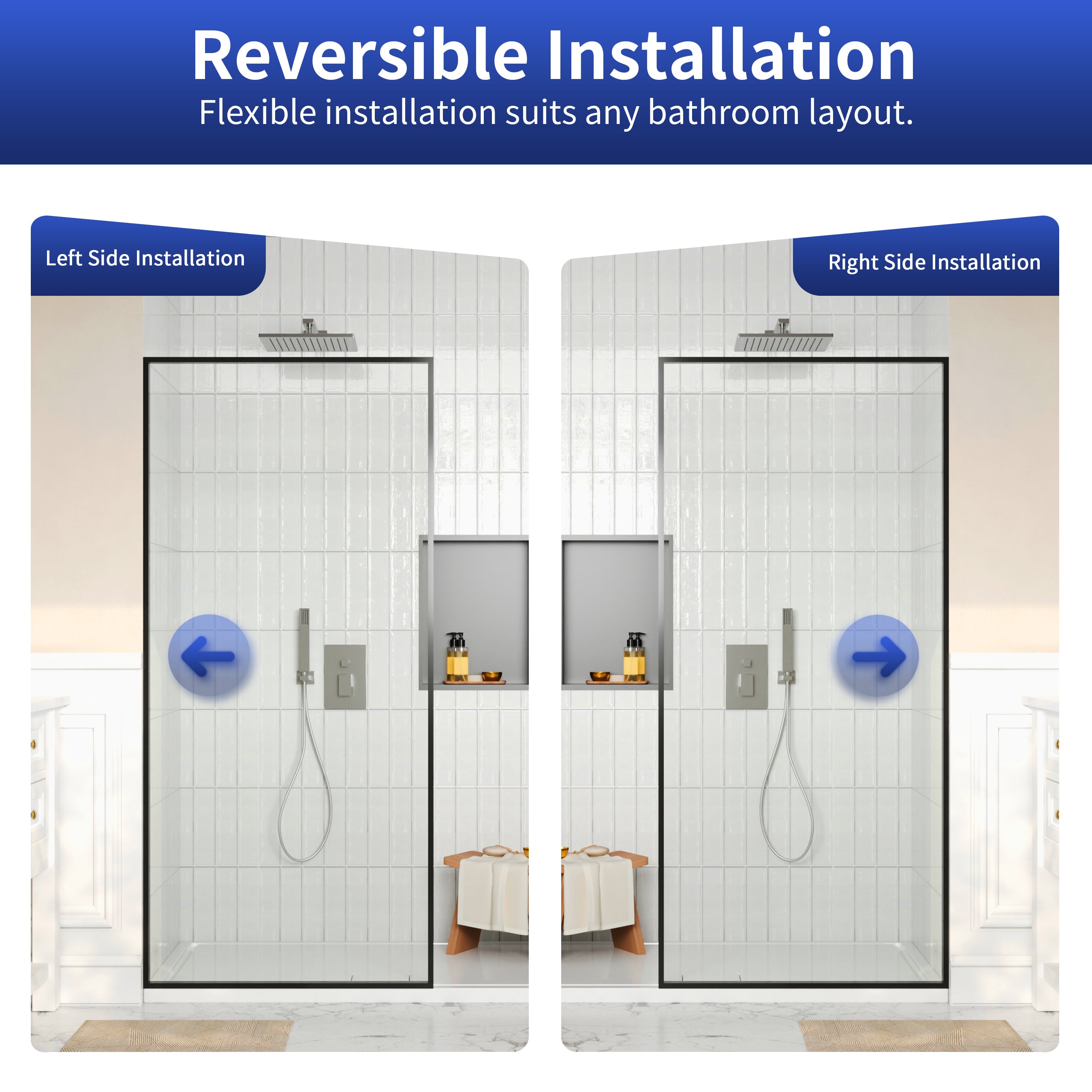 DeerValley DV-1SD0409B08 34" W x 74" H Fixed Glass Shower Screen, Bathroom Shower Glass Door with 5/16" Clear SGCC Tempered Glass Panel, Reversible Installation，Matte Black