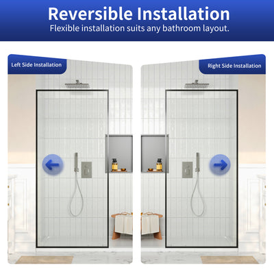 DeerValley DV-1SD0409B08 34" W x 74" H Fixed Glass Shower Screen, Bathroom Shower Glass Door with 5/16" Clear SGCC Tempered Glass Panel, Reversible Installation，Matte Black