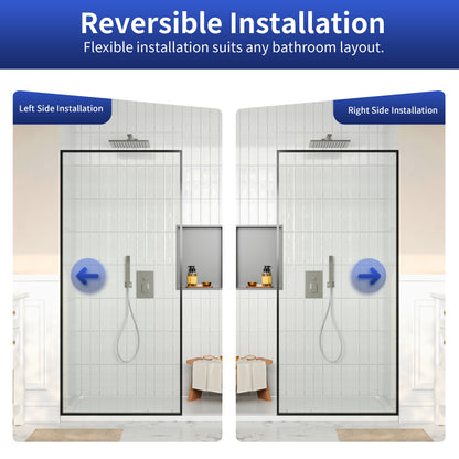 DeerValley DV-1SD0409B08 34" W x 74" H Fixed Glass Shower Screen, Bathroom Shower Glass Door with 5/16" Clear SGCC Tempered Glass Panel, Reversible Installation，Matte Black