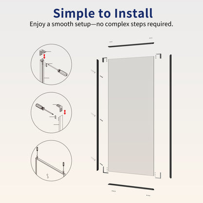 DeerValley DV-1SD0409B08 34" W x 74" H Fixed Glass Shower Screen, Bathroom Shower Glass Door with 5/16" Clear SGCC Tempered Glass Panel, Reversible Installation，Matte Black
