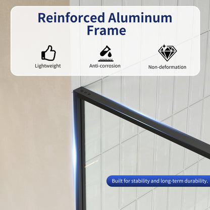 DeerValley DV-1SD0409B08 34" W x 74" H Fixed Glass Shower Screen, Bathroom Shower Glass Door with 5/16" Clear SGCC Tempered Glass Panel, Reversible Installation，Matte Black
