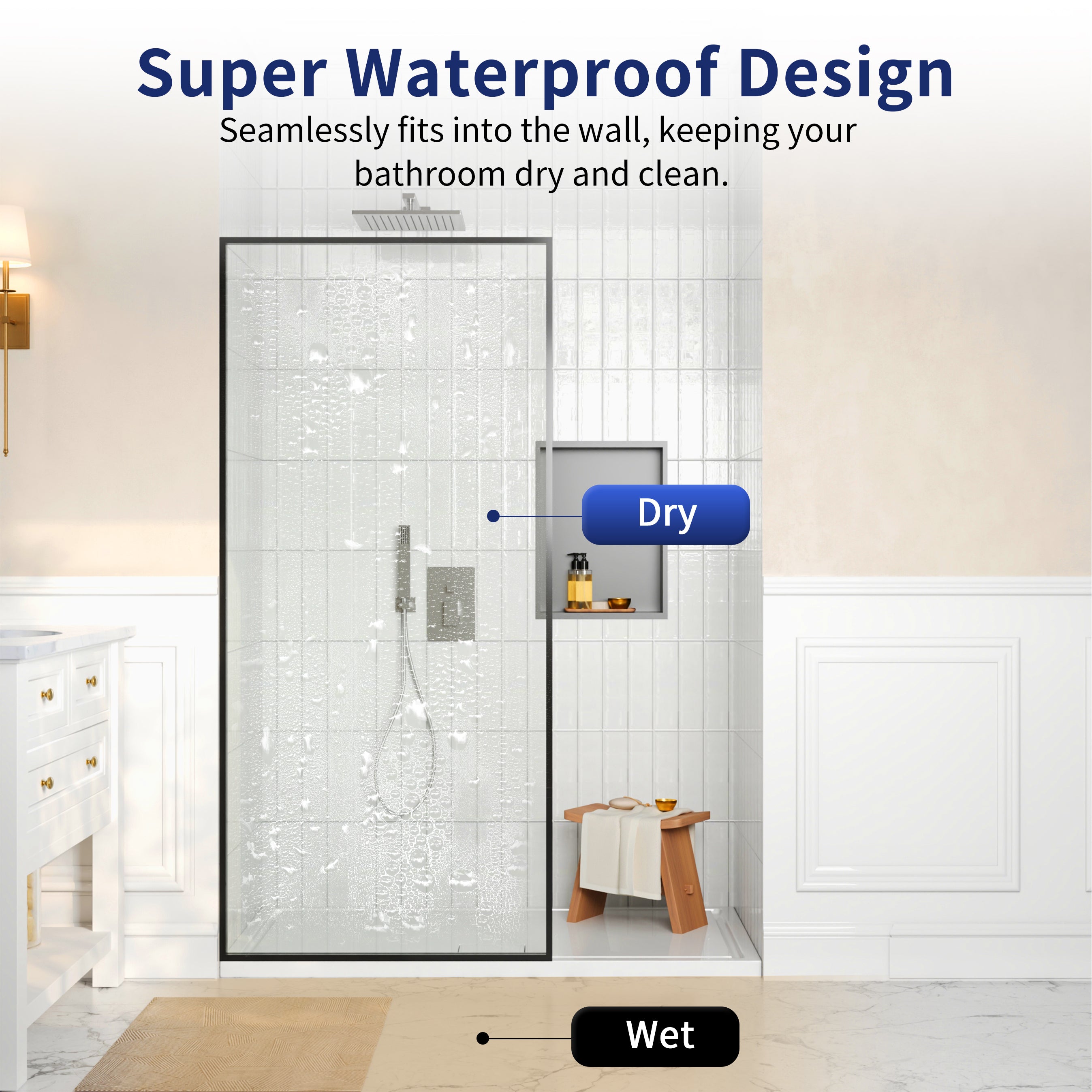 DeerValley DV-1SD0409B08 34" W x 74" H Fixed Glass Shower Screen, Bathroom Shower Glass Door with 5/16" Clear SGCC Tempered Glass Panel, Reversible Installation，Matte Black