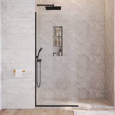 DeerValley DV-1SD0410B08 Fixed Shower Screen, 34" W × 74" H Semi-Framed Design, Matte Black 304 Stainless Steel Frame with 8mm (5/16") Premium Tempered Safety Glass, Modern Minimalist Style for Space-Saving Bathrooms