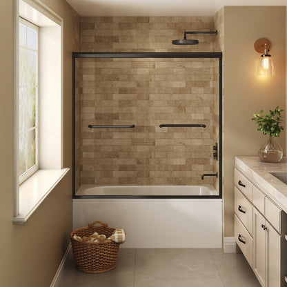 57" - 60" W x 58" H Double Sliding Semi-Frameless Tub Shower Door with 1/4" Tempered Clear Glass