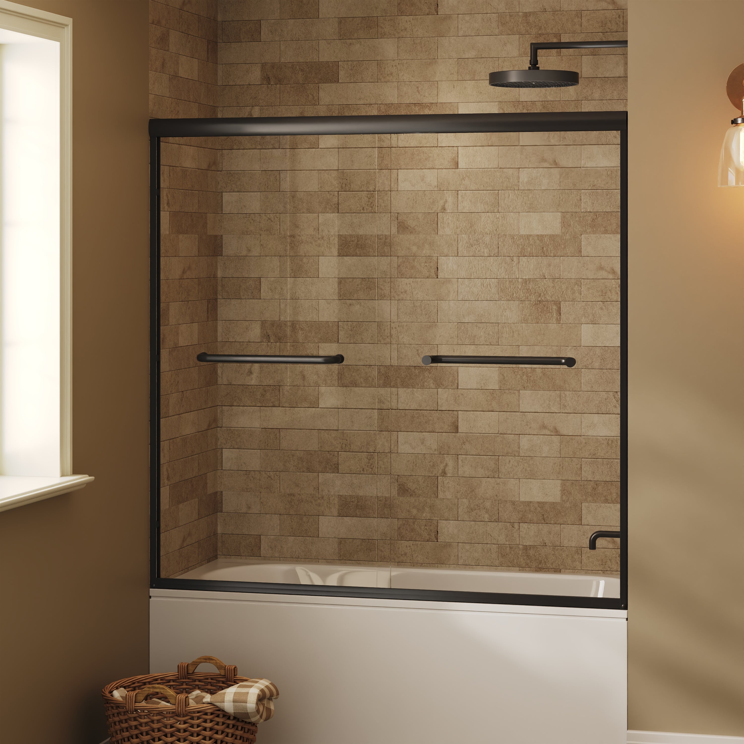 57" - 60" W x 58" H Double Sliding Semi-Frameless Tub Shower Door with 1/4" Tempered Clear Glass