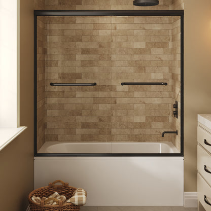 57" - 60" W x 58" H Double Sliding Semi-Frameless Tub Shower Door with 1/4" Tempered Clear Glass