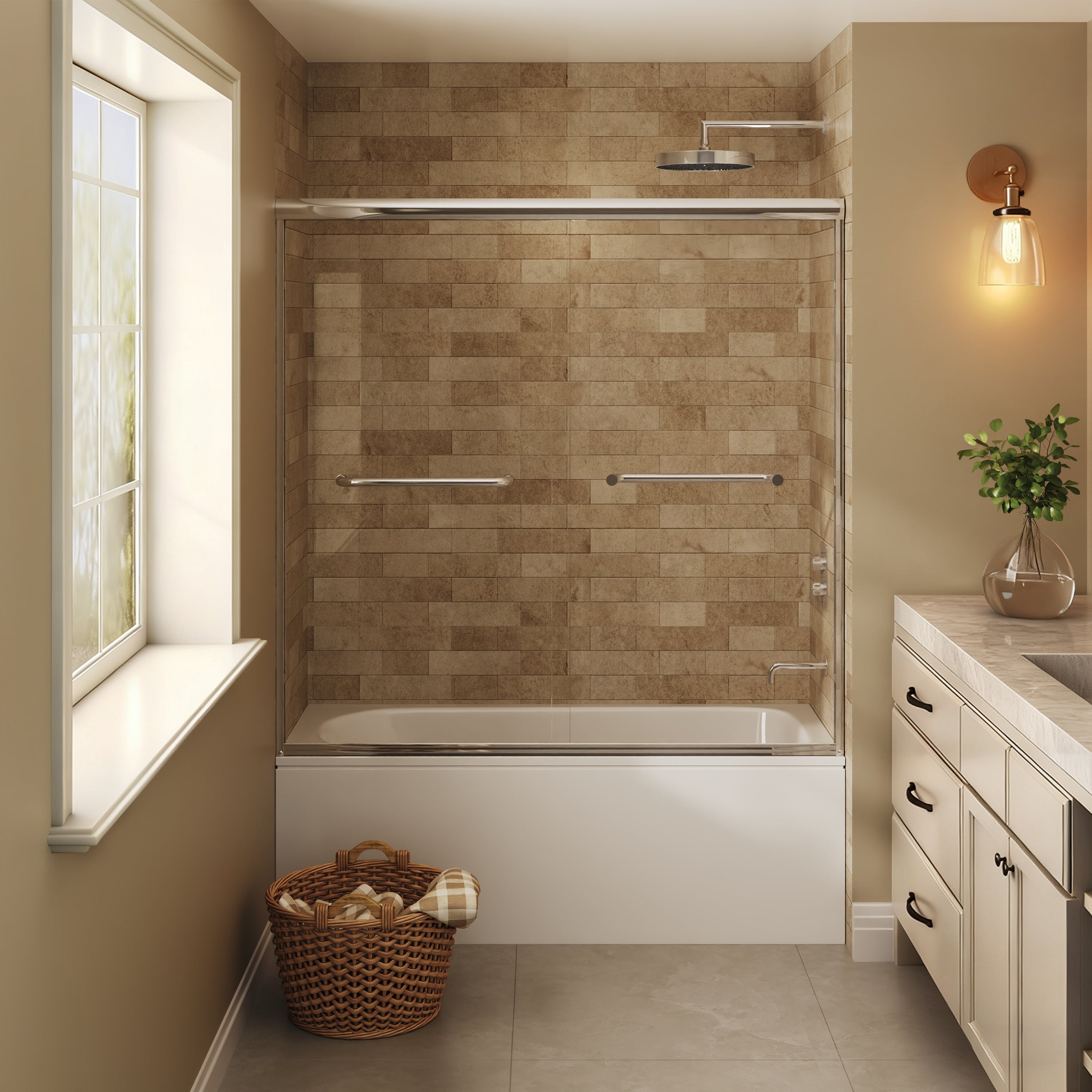 57" - 60" W x 58" H Double Sliding Semi-Frameless Tub Shower Door with 1/4" Tempered Clear Glass