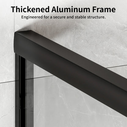 DeerValley DV-1SD0412B06 56" - 60" W x 60" H Framed Double Sliding Tub Door, Bypass Sliding Bathtub Shower Door with 1/4" Clear Tempered Glass, Aluminum Frame with Stainless Steel Towel Bar, Matte Black